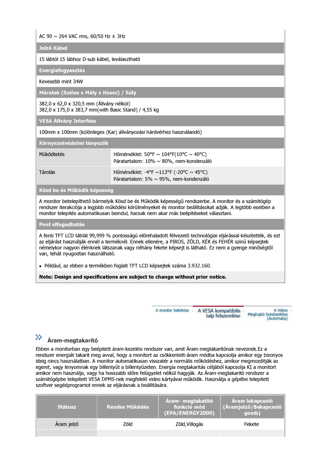 Samsung GS15MSSS/EDC, GS17MSSS/EDC, GS19MSSS/EDC, GS17VSSS/EDC, GS17VSSN/EDC, GS17CSSS/EDC manual Áram-megtakaritó 