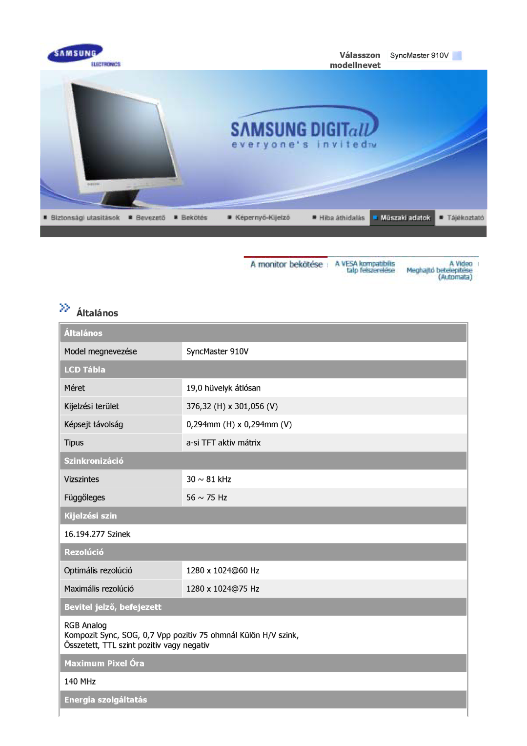 Samsung GS17VSSN/EDC, GS17MSSS/EDC, GS15MSSS/EDC, GS19MSSS/EDC, GS17VSSS/EDC, GS17CSSS/EDC manual Általános 