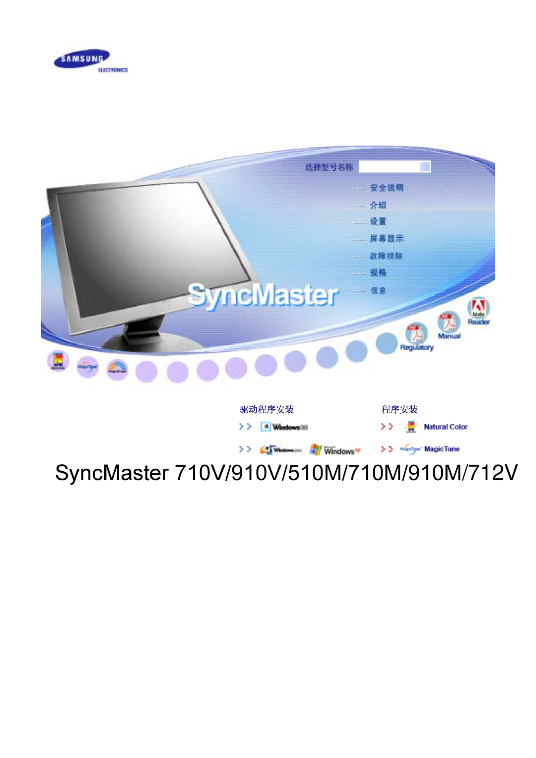 Samsung GS17VSSN/EDC, GS17VSSS/EDC, GS17CSSS/EDC manual SyncMaster 710V/910V/510M/710M/910M/712V/715V/701N 