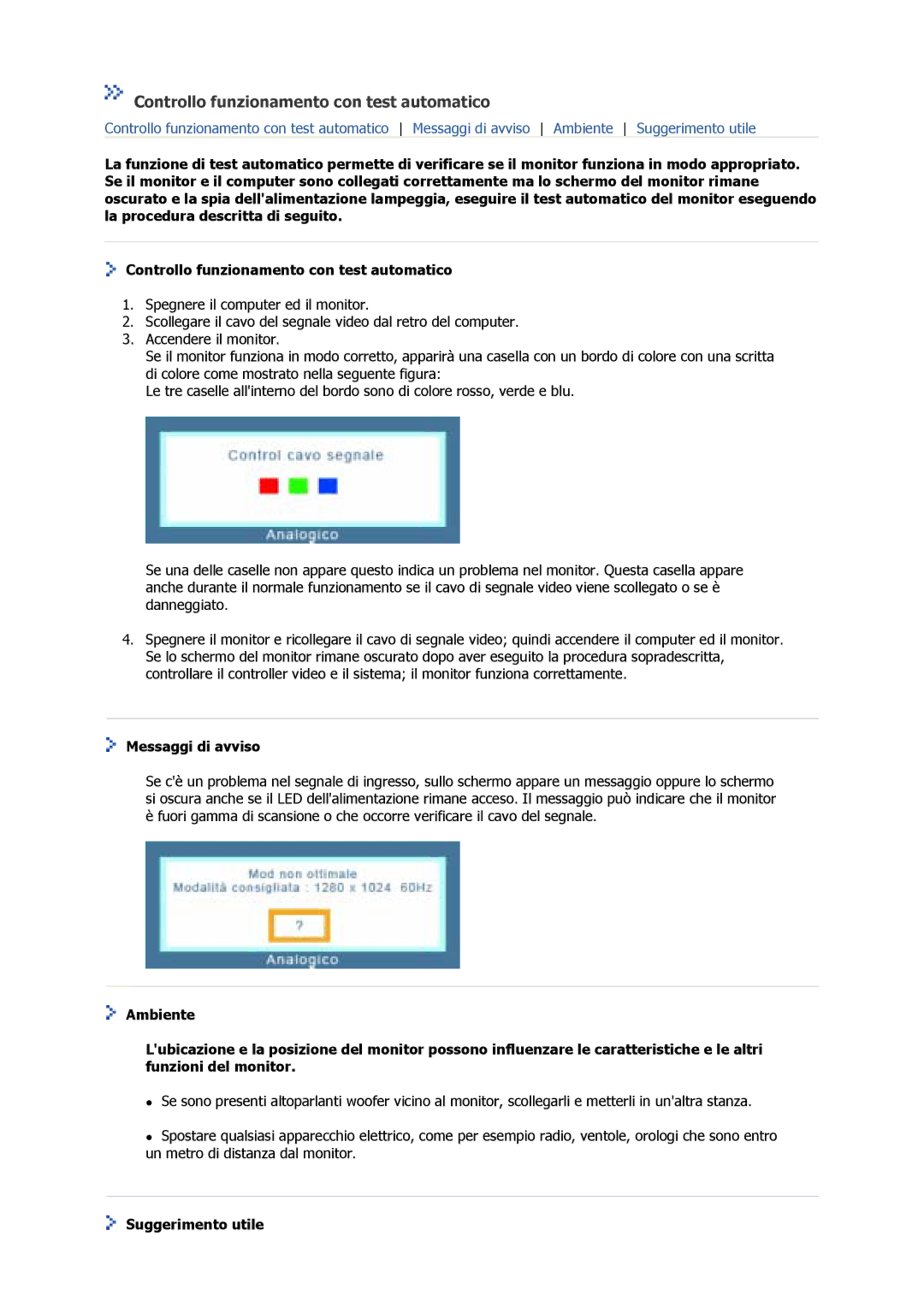 Samsung GS19VSSS/EDC, GS17MSSS/EDC Controllo funzionamento con test automatico, Messaggi di avviso, Suggerimento utile 