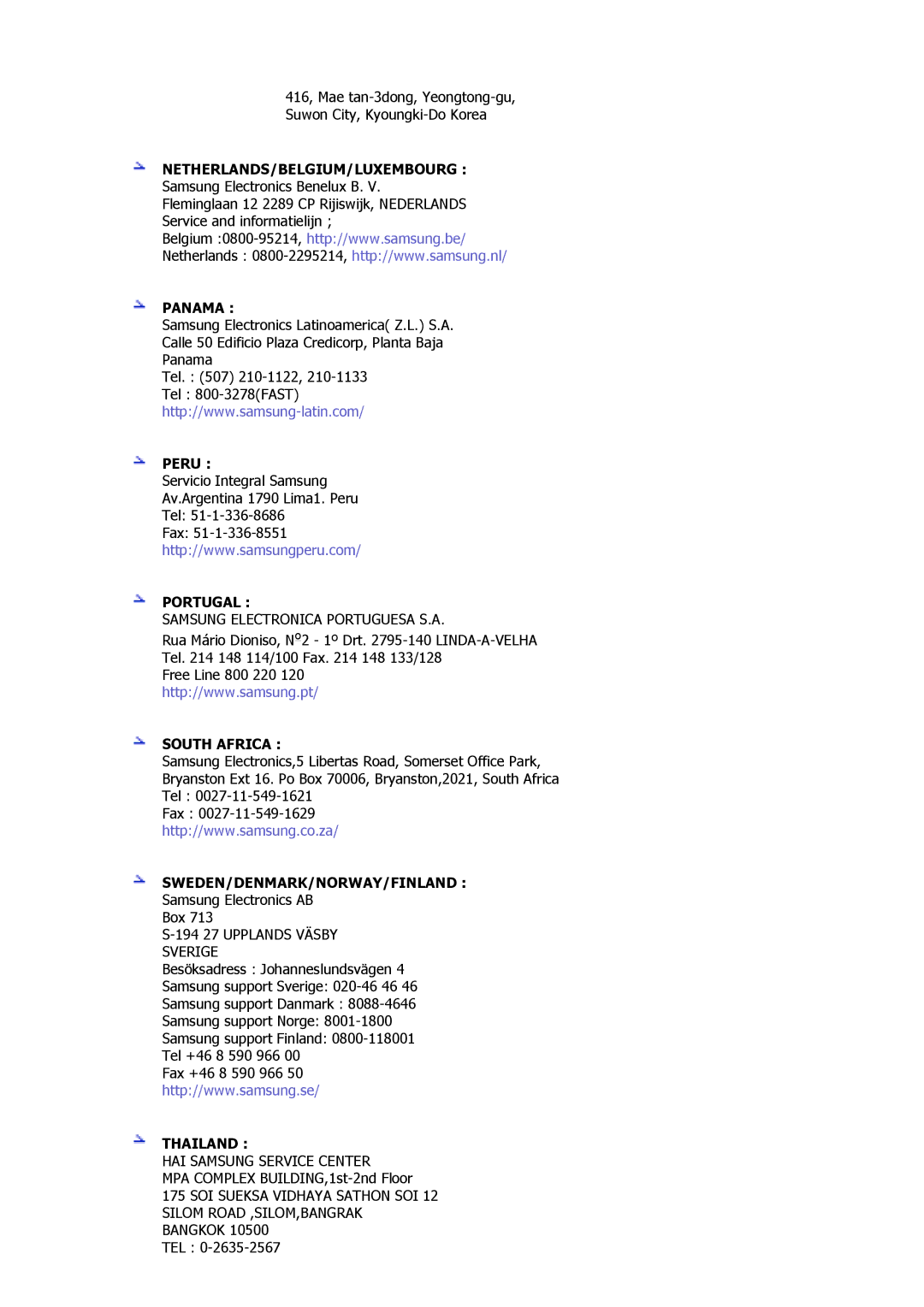 Samsung GY15VSSB/MYA, GS17MSSS/EDC, GS15MSSS/EDC, GS19MSSS/EDC, GS17VSSS/EDC, GY15VSSB/SAI manual Peru 