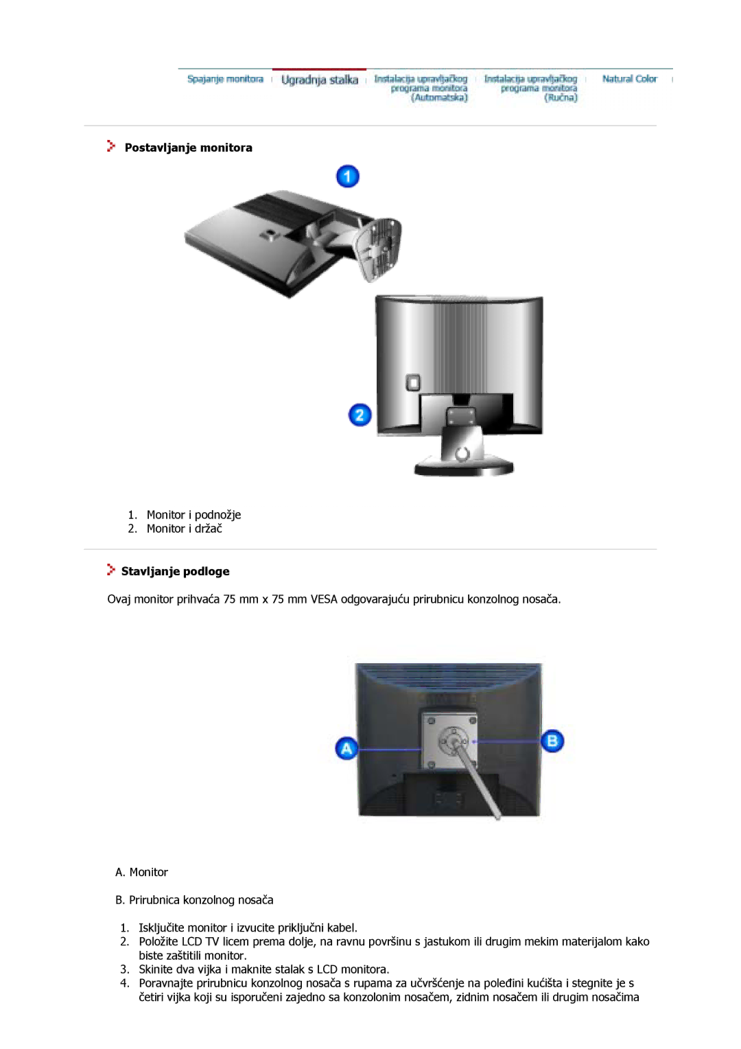 Samsung GS15MSSS/EDC, GS17MSSS/EDC, GS19MSSS/EDC, GS17VSSS/EDC manual Postavljanje monitora, Stavljanje podloge 