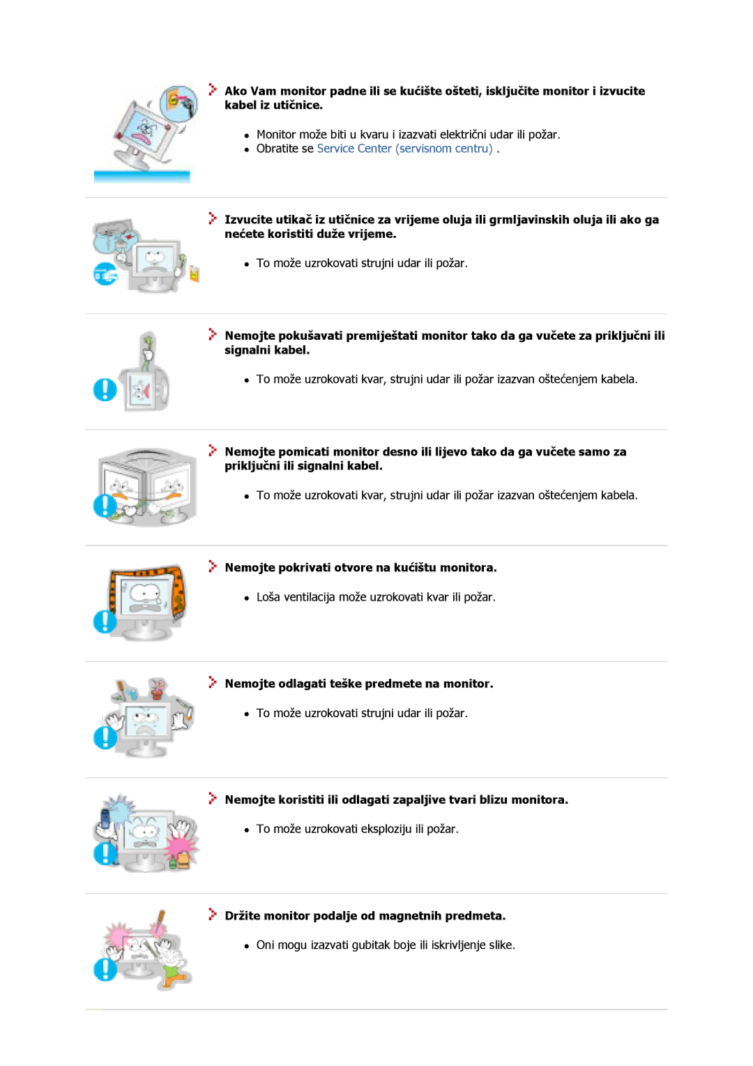 Samsung GS19MSSS/EDC manual Nemojte pokrivati otvore na kućištu monitora, Nemojte odlagati teške predmete na monitor 