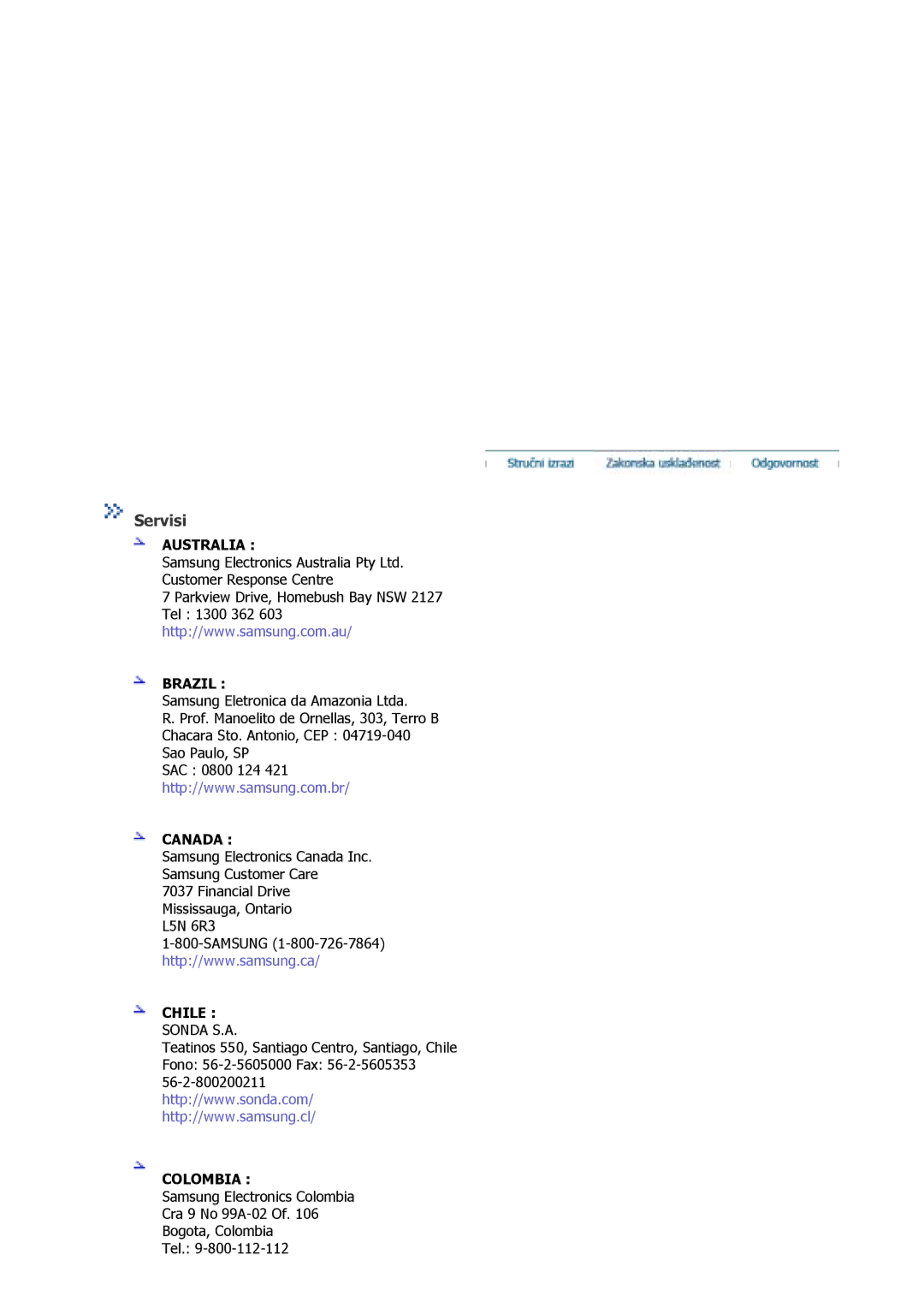 Samsung GS15MSSS/EDC, GS17MSSS/EDC, GS19MSSS/EDC, GS17VSSS/EDC manual Servisi, Australia Brazil 