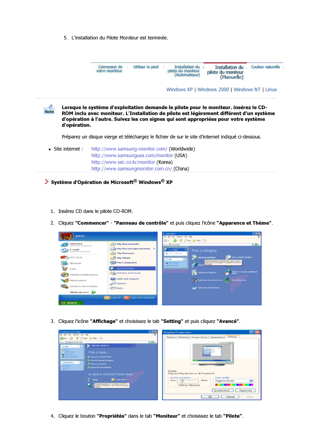 Samsung GY15VSSB/ZAT, GS17MSSS/EDC, GS15MSSS/EDC, GY15VSSN/XSE, GY15VSSB/XSE manual Système dOpération de Microsoft Windows XP 