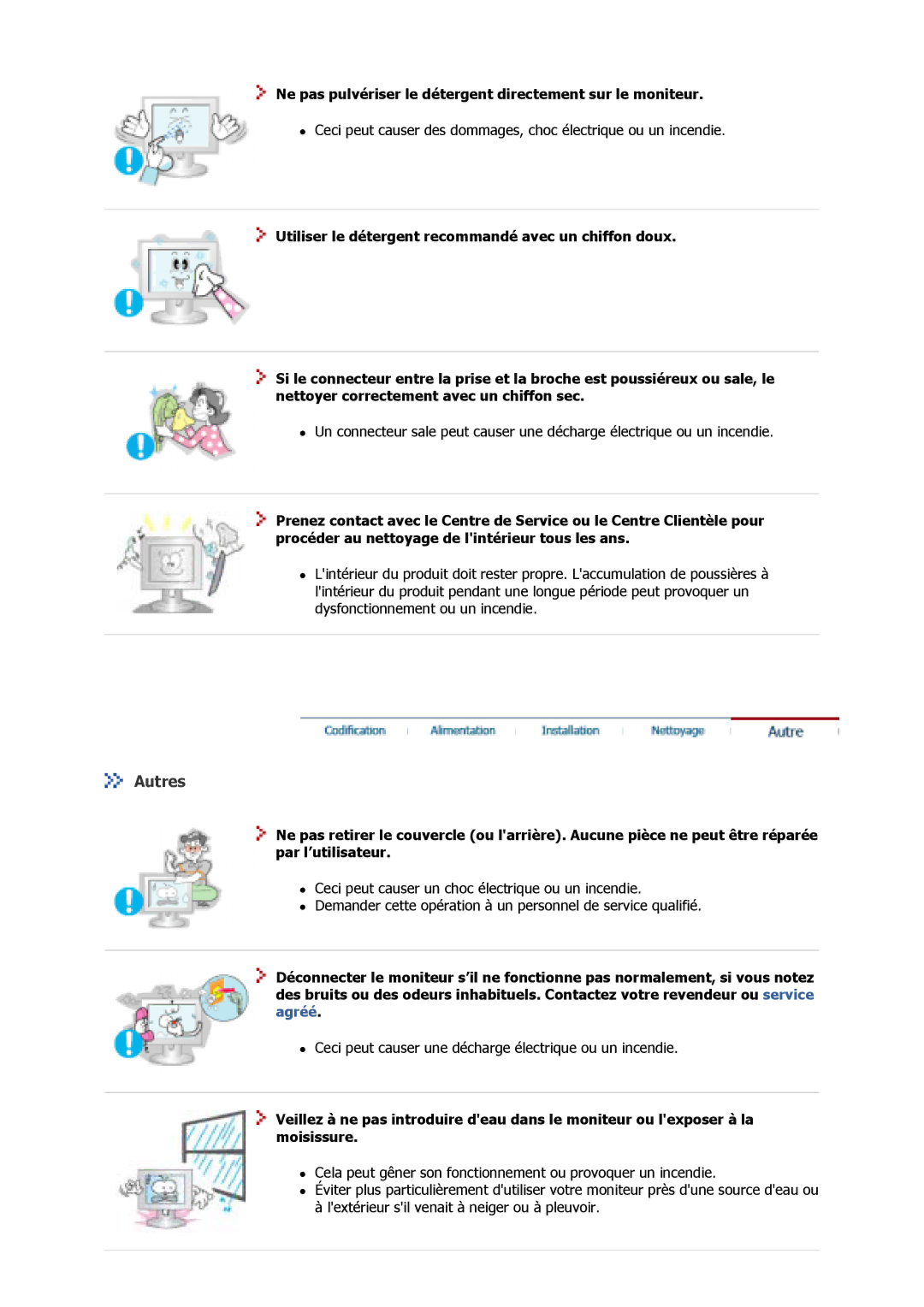 Samsung GS17VSSS/EDC, GS17MSSS/EDC, GS15MSSS/EDC manual Autres, Ne pas pulvériser le détergent directement sur le moniteur 