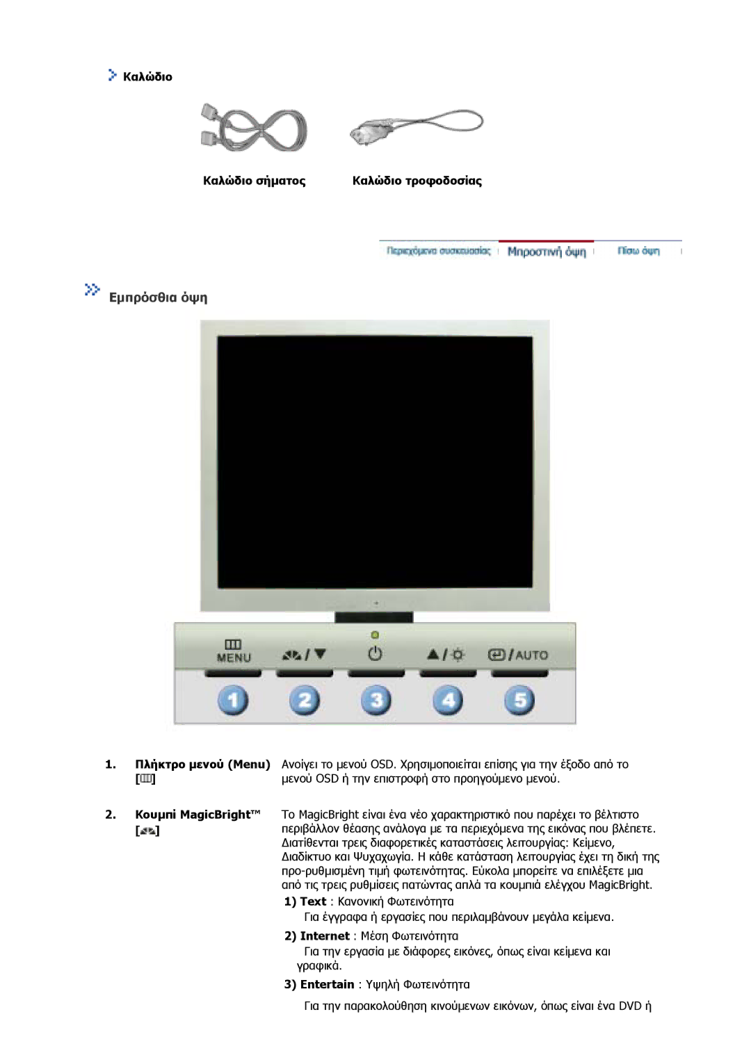 Samsung GS17VSSS/EDC, GS17CSSS/EDC manual Εµπρόσθια όψη, Καλώδιο Καλώδιο σήµατος 