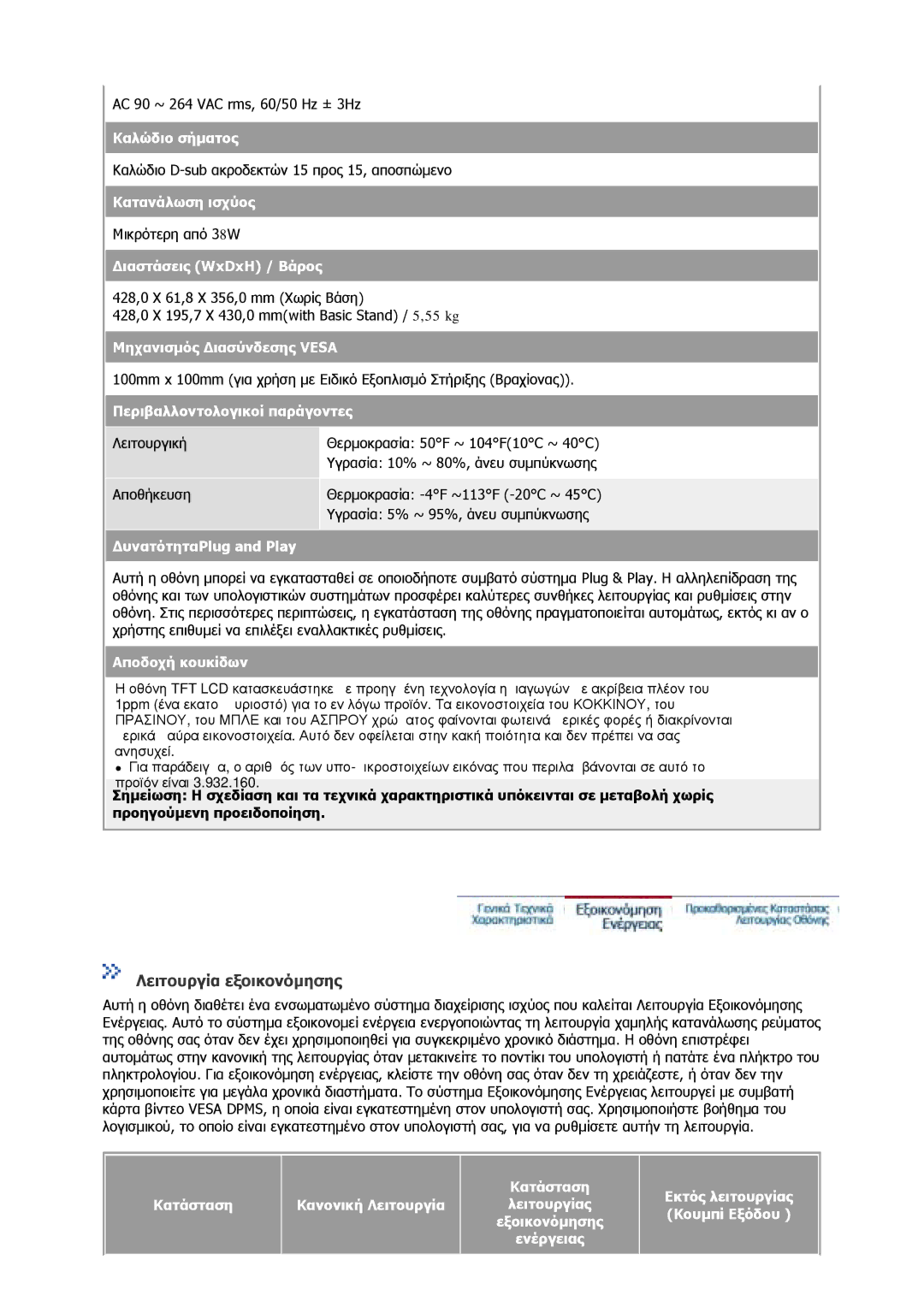 Samsung GS17VSSS/EDC, GS17CSSS/EDC manual Μικρότερη από 38W 