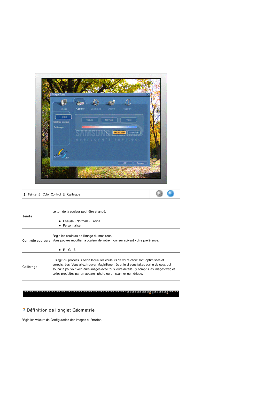 Samsung GS17VSSN/EDC, GS17VSSS/EDC, GS17CSSS/EDC manual Définition de longlet Géometrie, Teinte 