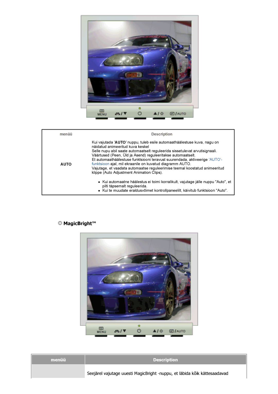 Samsung GS17VSSS/EDC, GS17VSSN/EDC, GS17CSSS/EDC manual Menüü Description, Auto 