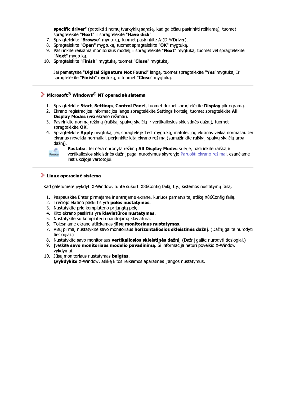 Samsung GS17VSSN/EDC, GS17VSSS/EDC, GS17CSSS/EDC manual Microsoft Windows NT operacinė sistema, Linux operacinė sistema 