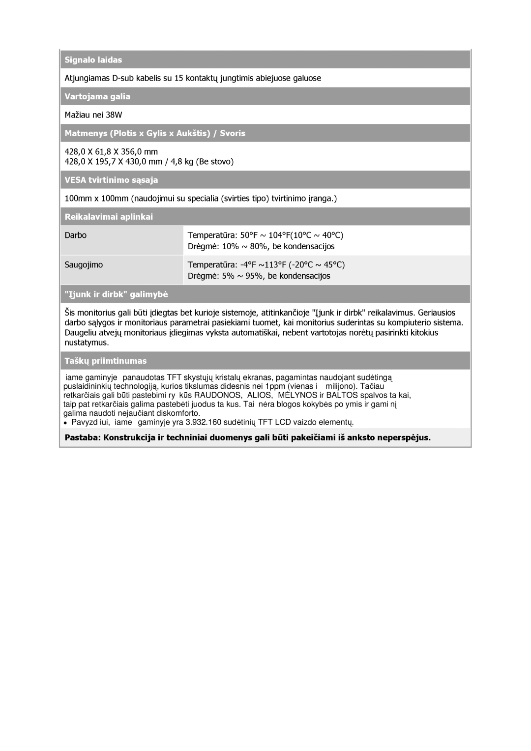 Samsung GS17VSSN/EDC, GS17VSSS/EDC, GS17CSSS/EDC manual Mažiau nei 38W 