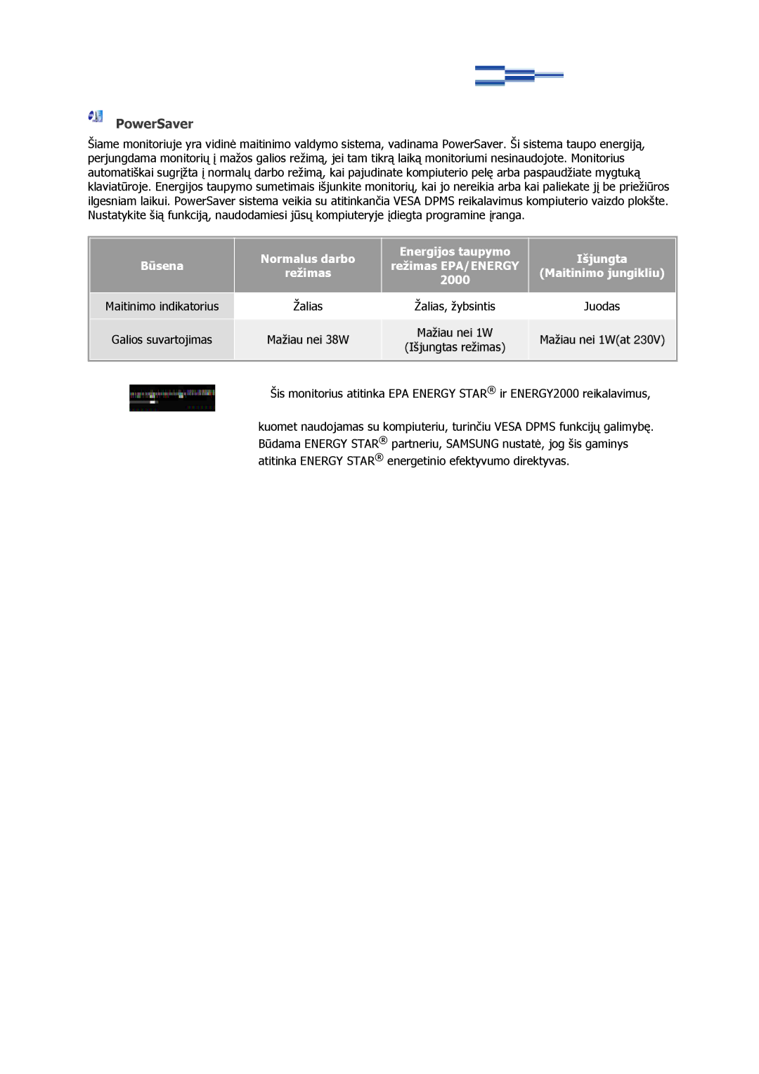 Samsung GS17CSSS/EDC, GS17VSSS/EDC, GS17VSSN/EDC manual Būsena, Išjungtas režimas 