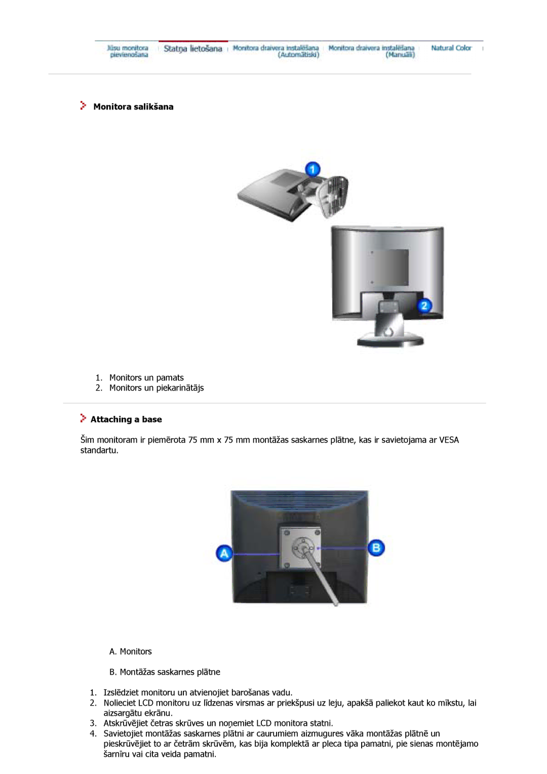 Samsung GS17CSSS/EDC, GS17VSSS/EDC, GS17VSSN/EDC manual Monitora salikšana, Attaching a base 