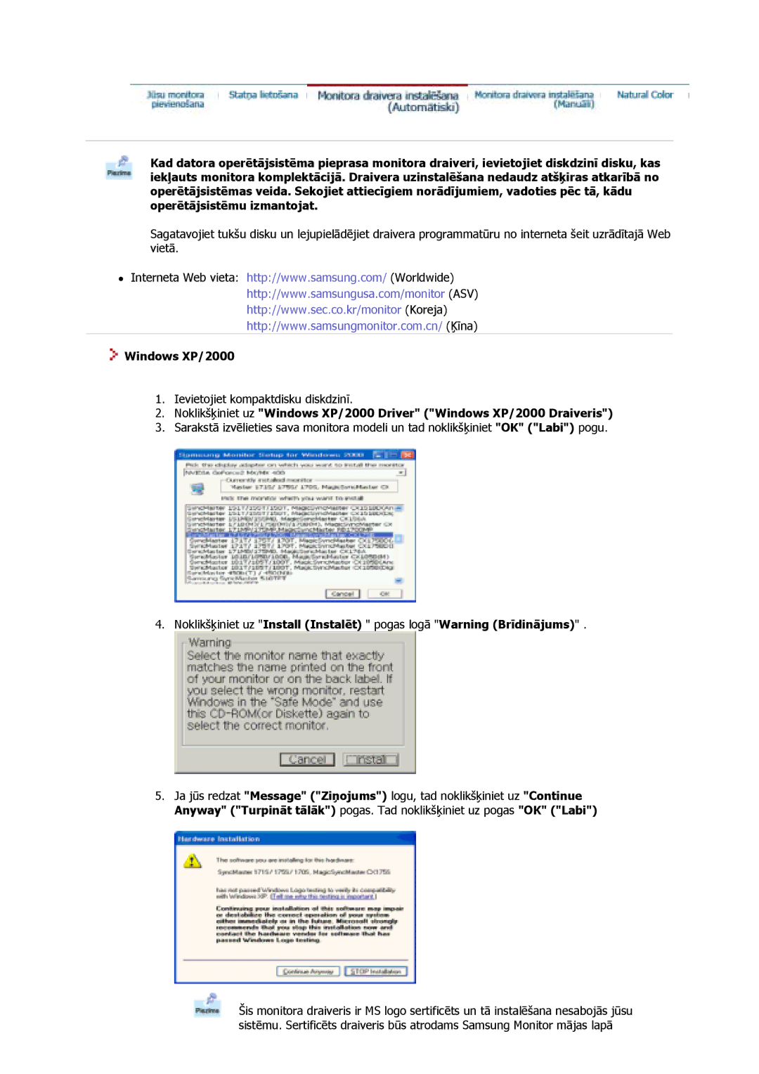 Samsung GS17VSSS/EDC, GS17VSSN/EDC, GS17CSSS/EDC manual Windows XP/2000 