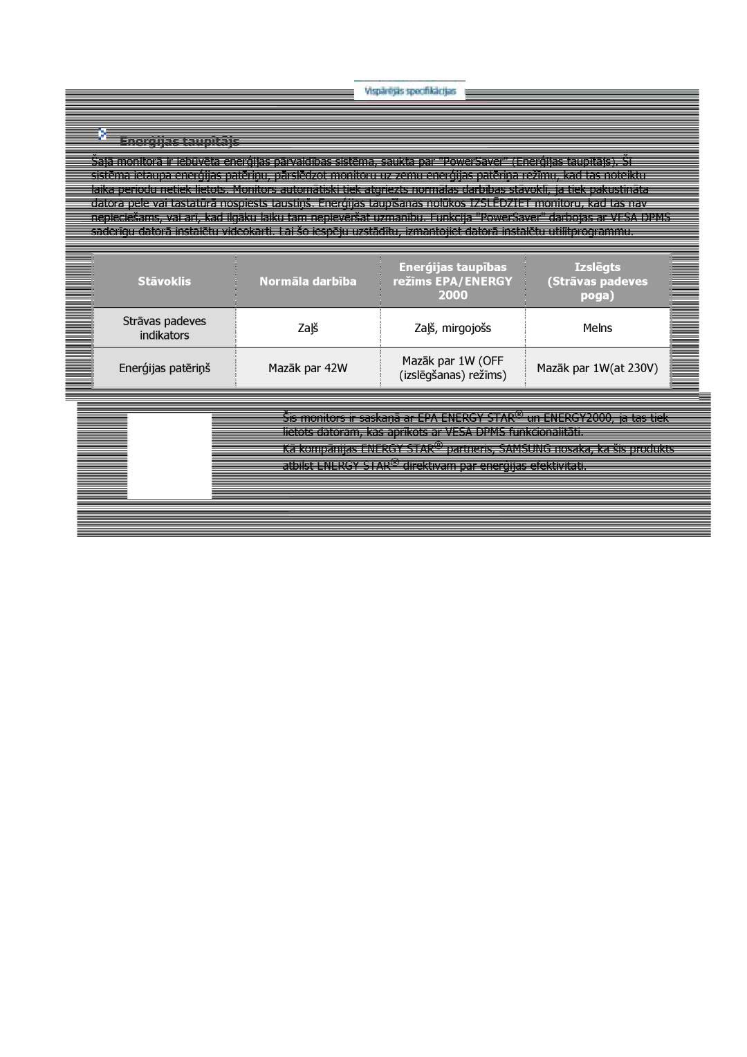 Samsung GS17CSSS/EDC, GS17VSSS/EDC, GS17VSSN/EDC manual Enerģijas taupītājs 