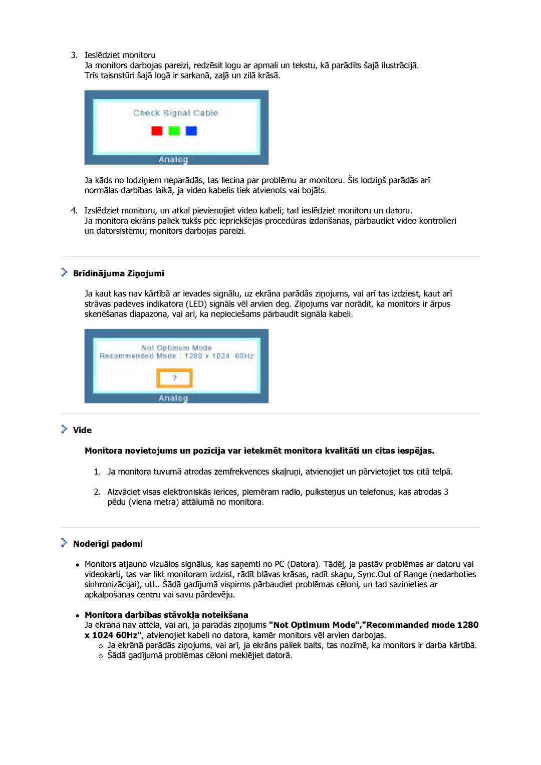 Samsung GS17VSSN/EDC, GS17VSSS/EDC manual Brīdinājuma Ziņojumi, Noderīgi padomi, Monitora darbības stāvokļa noteikšana 