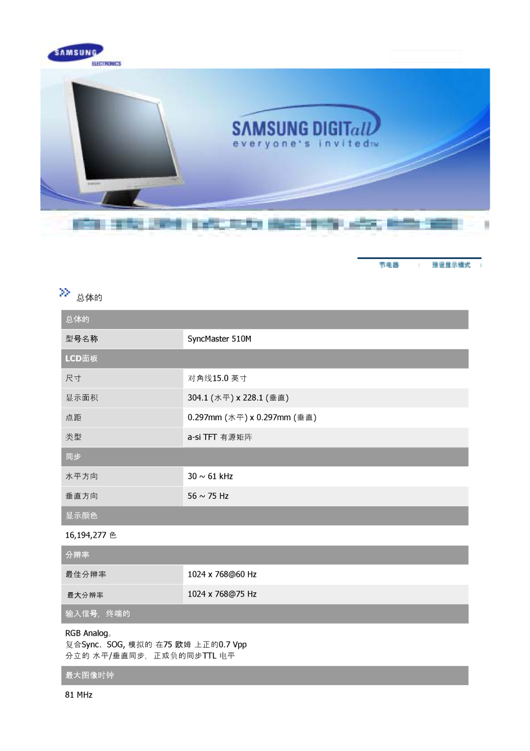 Samsung GS17VSSS/EDC, GS17VSSN/EDC, GS17CSSS/EDC manual SyncMaster 510M 