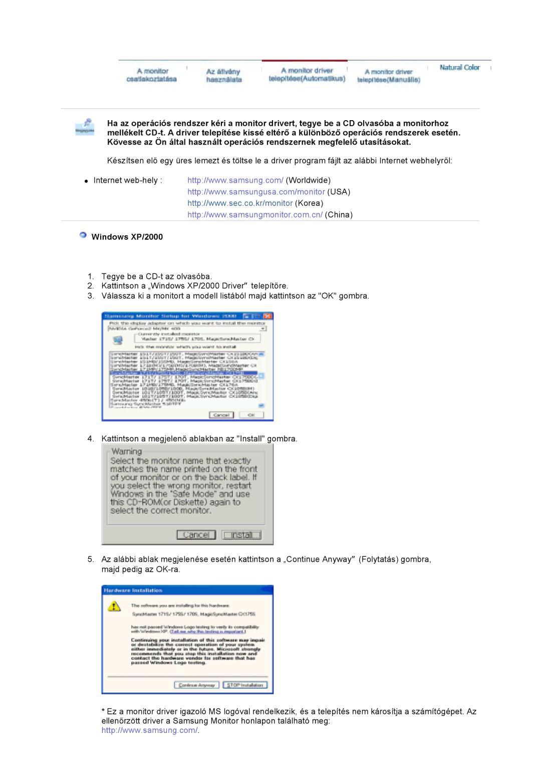 Samsung GS17CSSS/EDC, GS17VSSS/EDC, GS17VSSN/EDC manual Windows XP/2000 