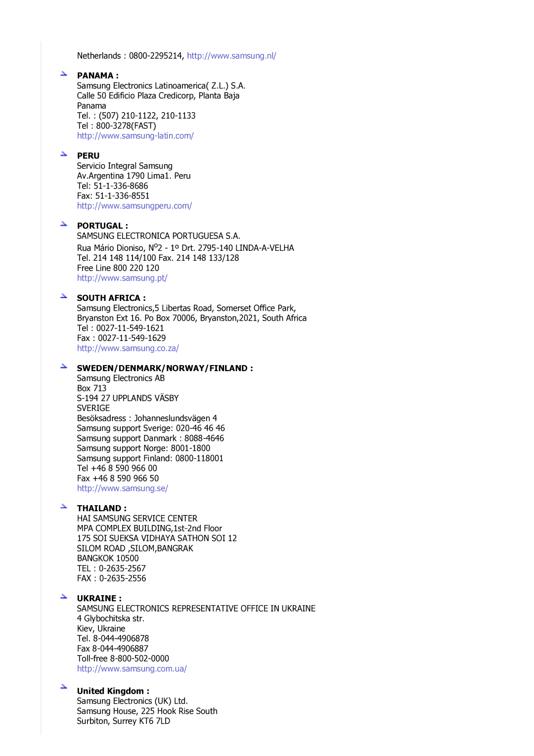 Samsung GS17VSSS/EDC manual Panama, United Kingdom 