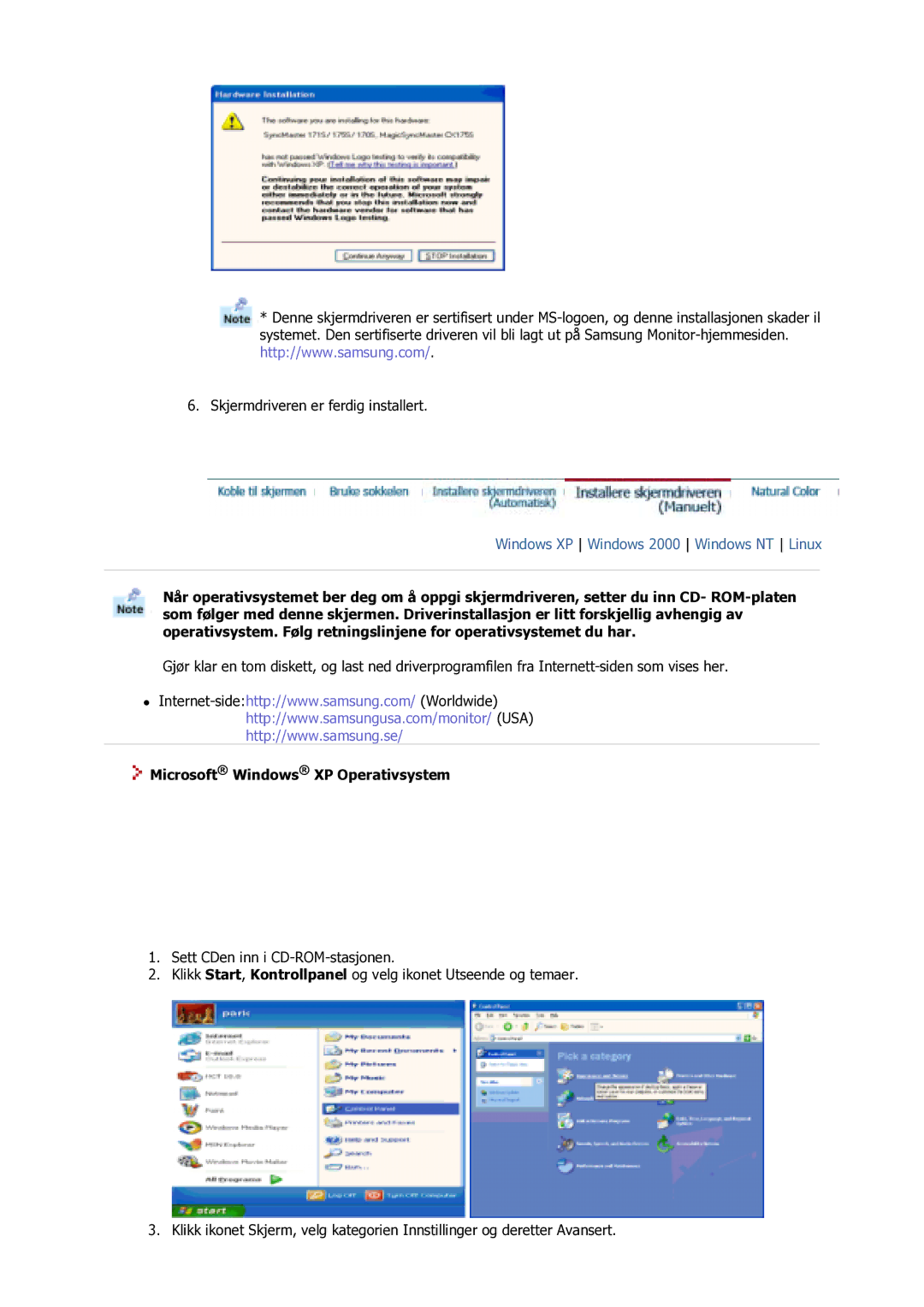 Samsung GS17VSSS/EDC manual Microsoft Windows XP Operativsystem 