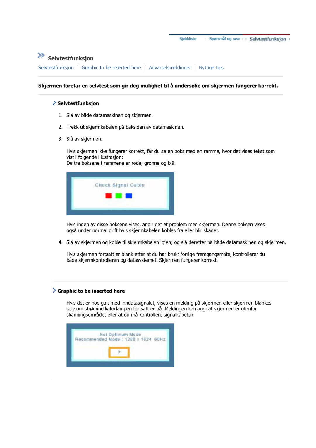 Samsung GS17VSSS/EDC manual Selvtestfunksjon, Graphic to be inserted here 