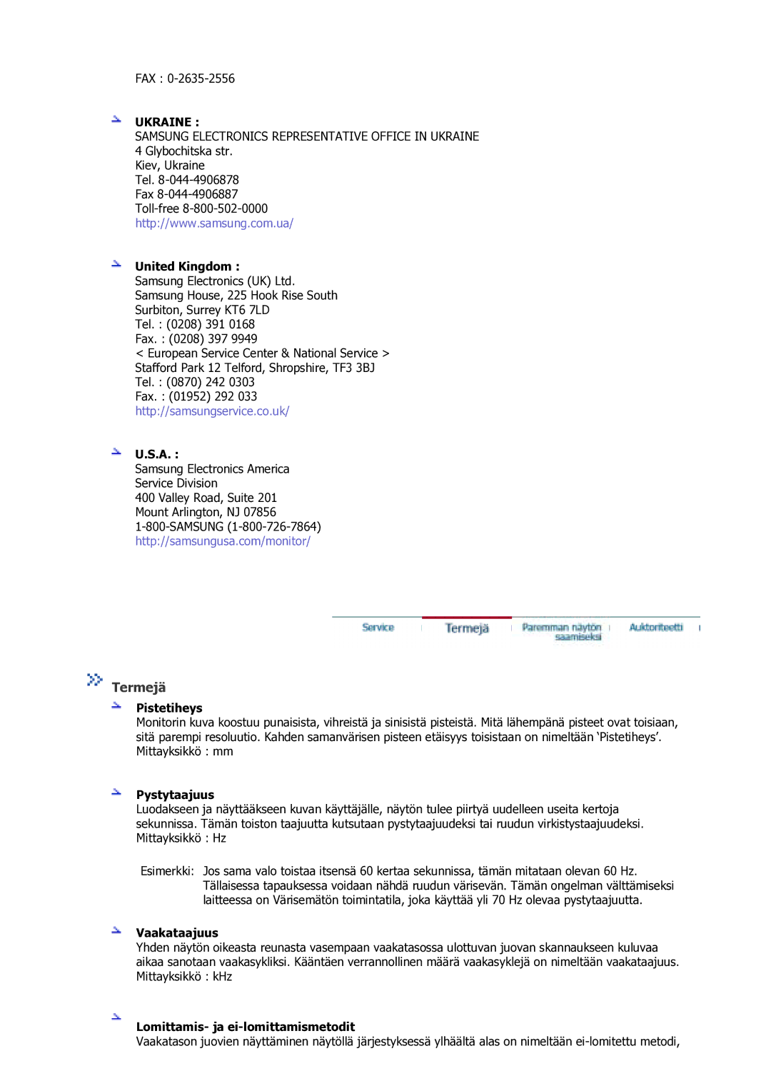 Samsung GS17VSSS/EDC manual Termejä 