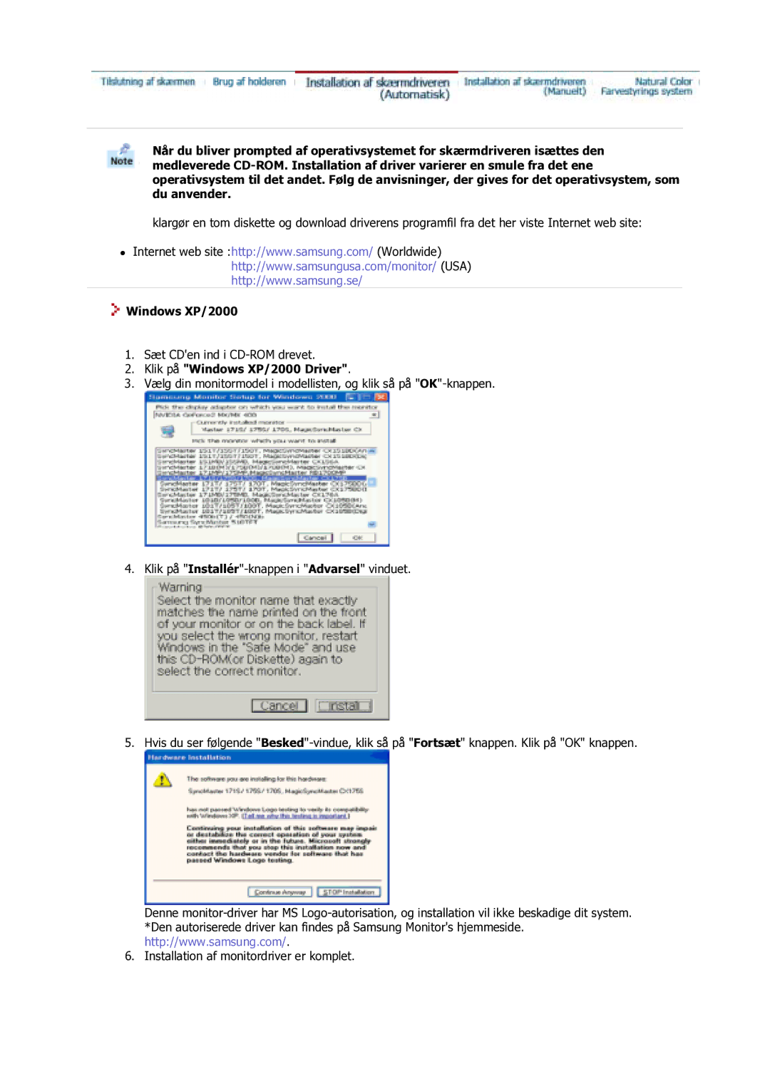 Samsung GS17VSSS/EDC manual Klik på Windows XP/2000 Driver 