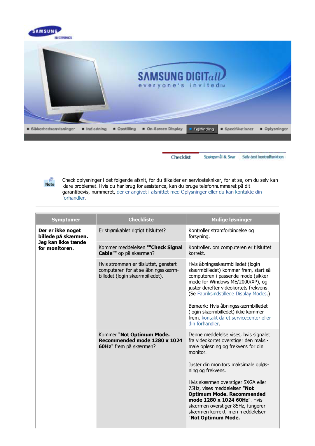 Samsung GS17VSSS/EDC manual Symptomer 