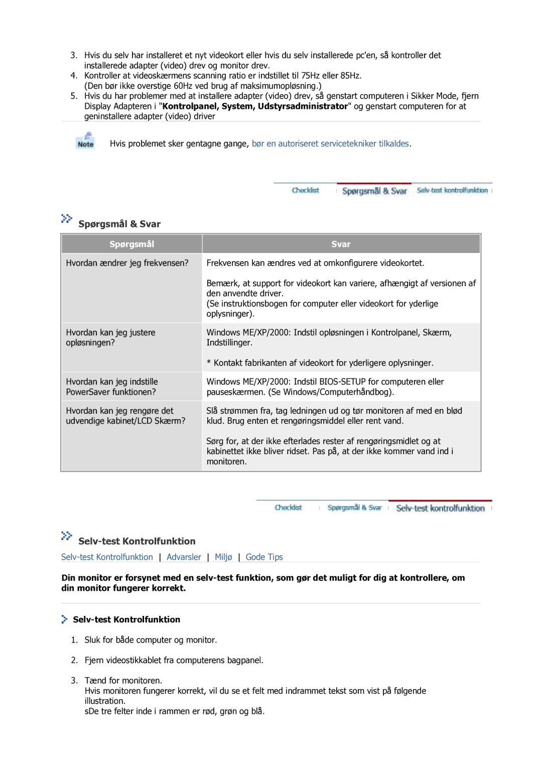 Samsung GS17VSSS/EDC manual Spørgsmål & Svar, Selv-test Kontrolfunktion 