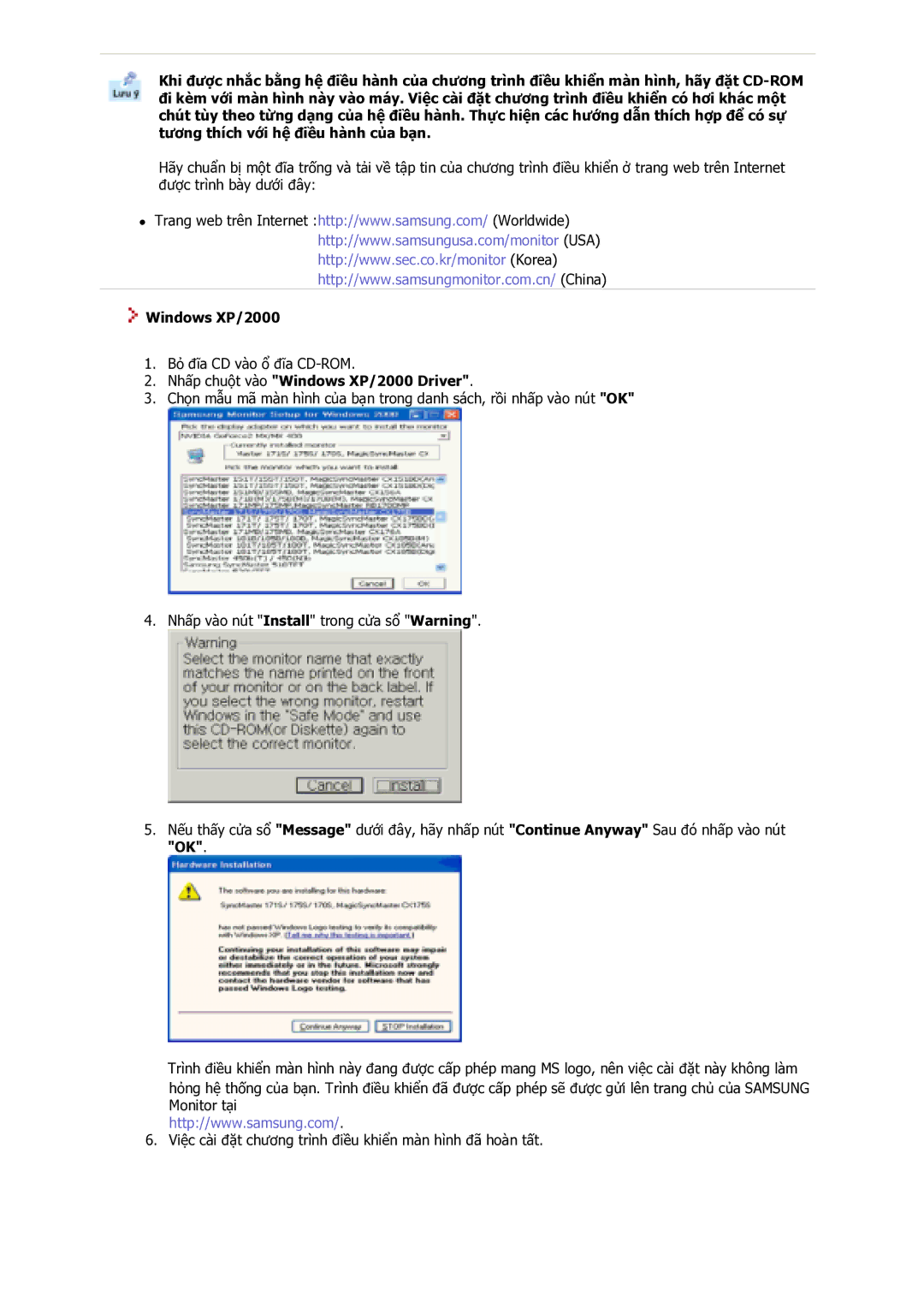 Samsung GS17VSSS/VNT manual Nhấp chuột vào Windows XP/2000 Driver 