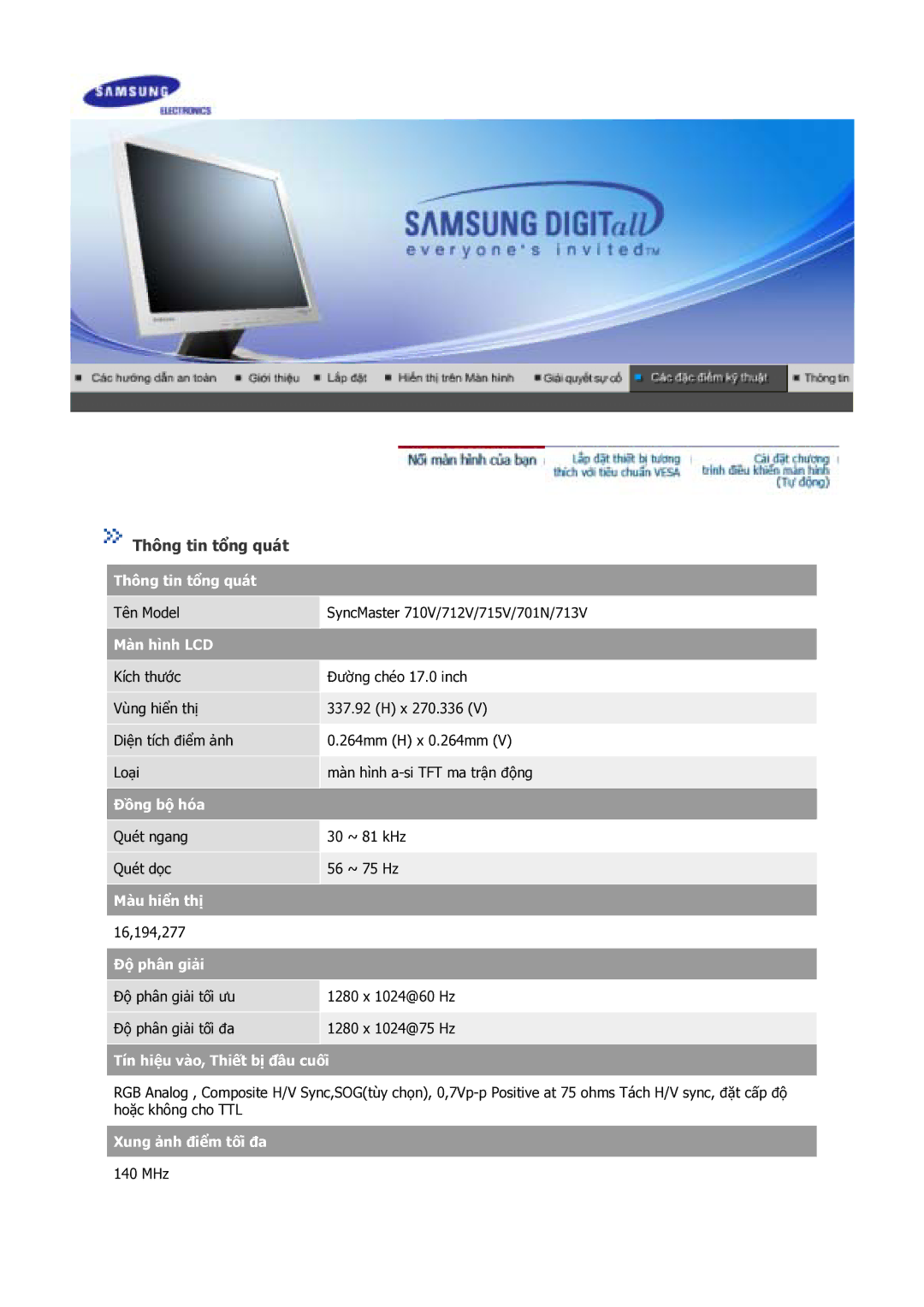 Samsung GS17VSSS/VNT manual Thông tin tổng quát 