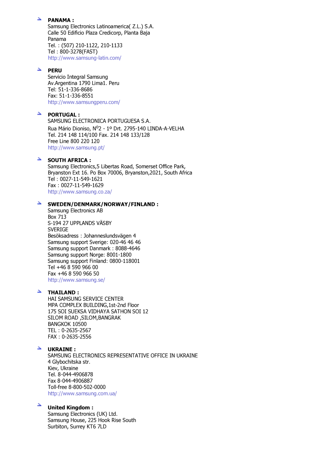 Samsung GS17VSSS/VNT manual Panama, United Kingdom 