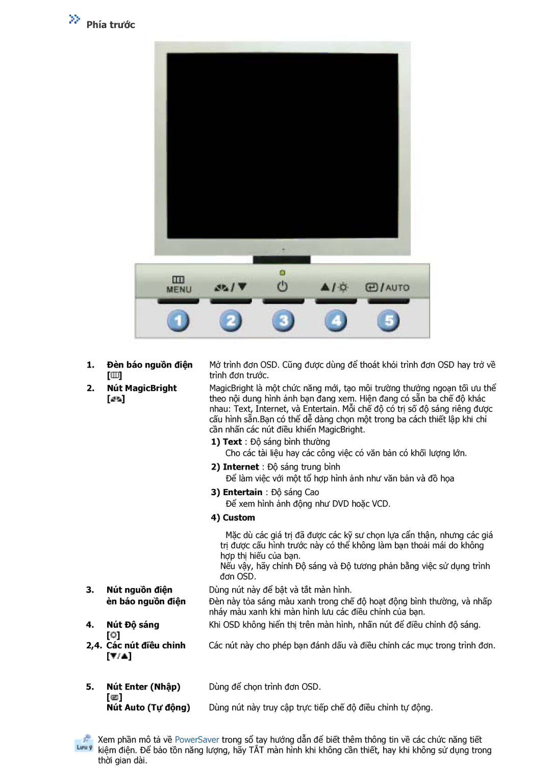 Samsung GS17VSSS/VNT manual Phía trước, Entertain Độ sáng Cao, Custom 