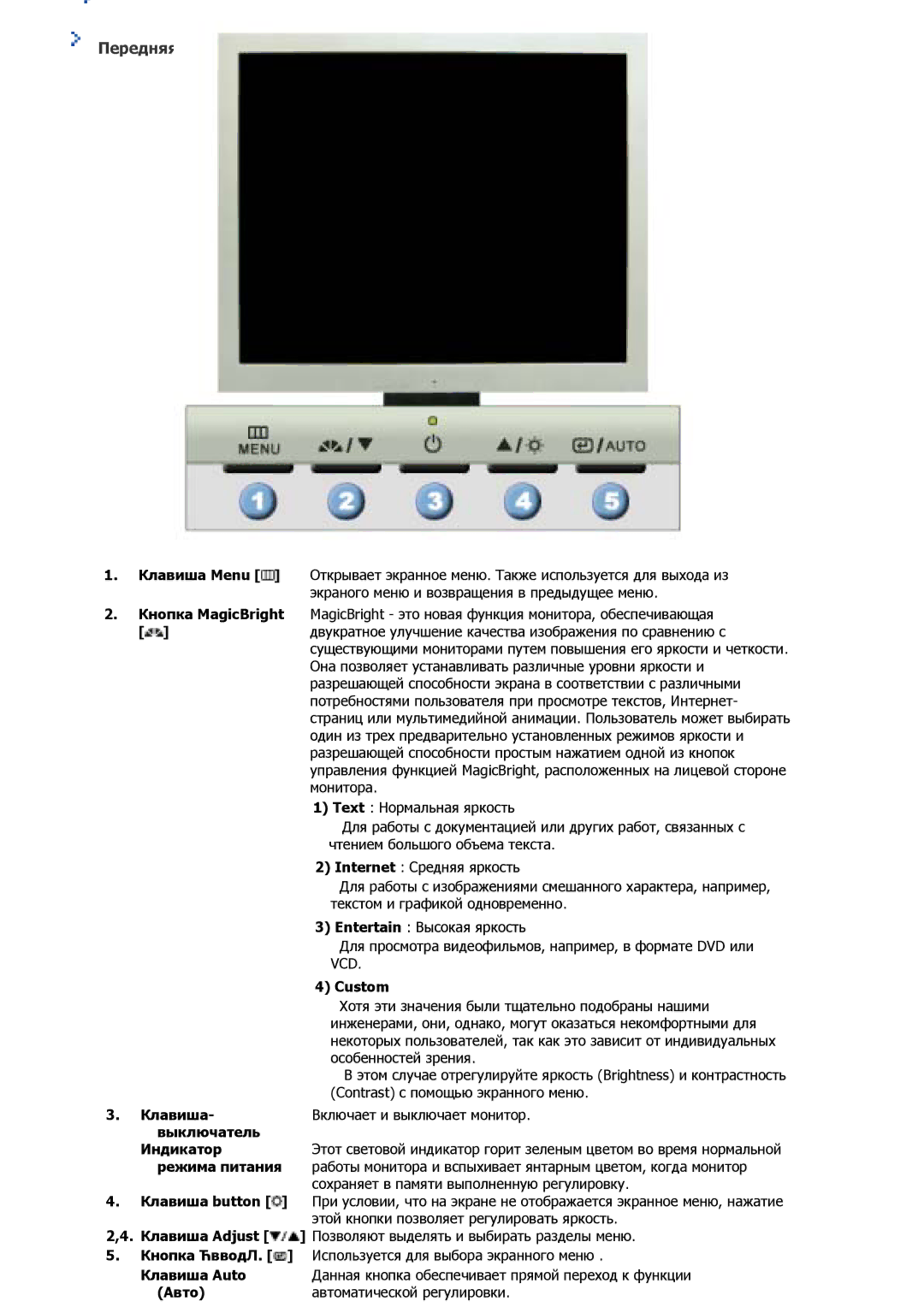 Samsung GS17CSSN/EDC, GS17VSSSY/EDC, GS17VSSS/EDC, GS17VSSN/EDC, GS17CSSS/EDC manual Передняя панел, Custom, Выключатель 