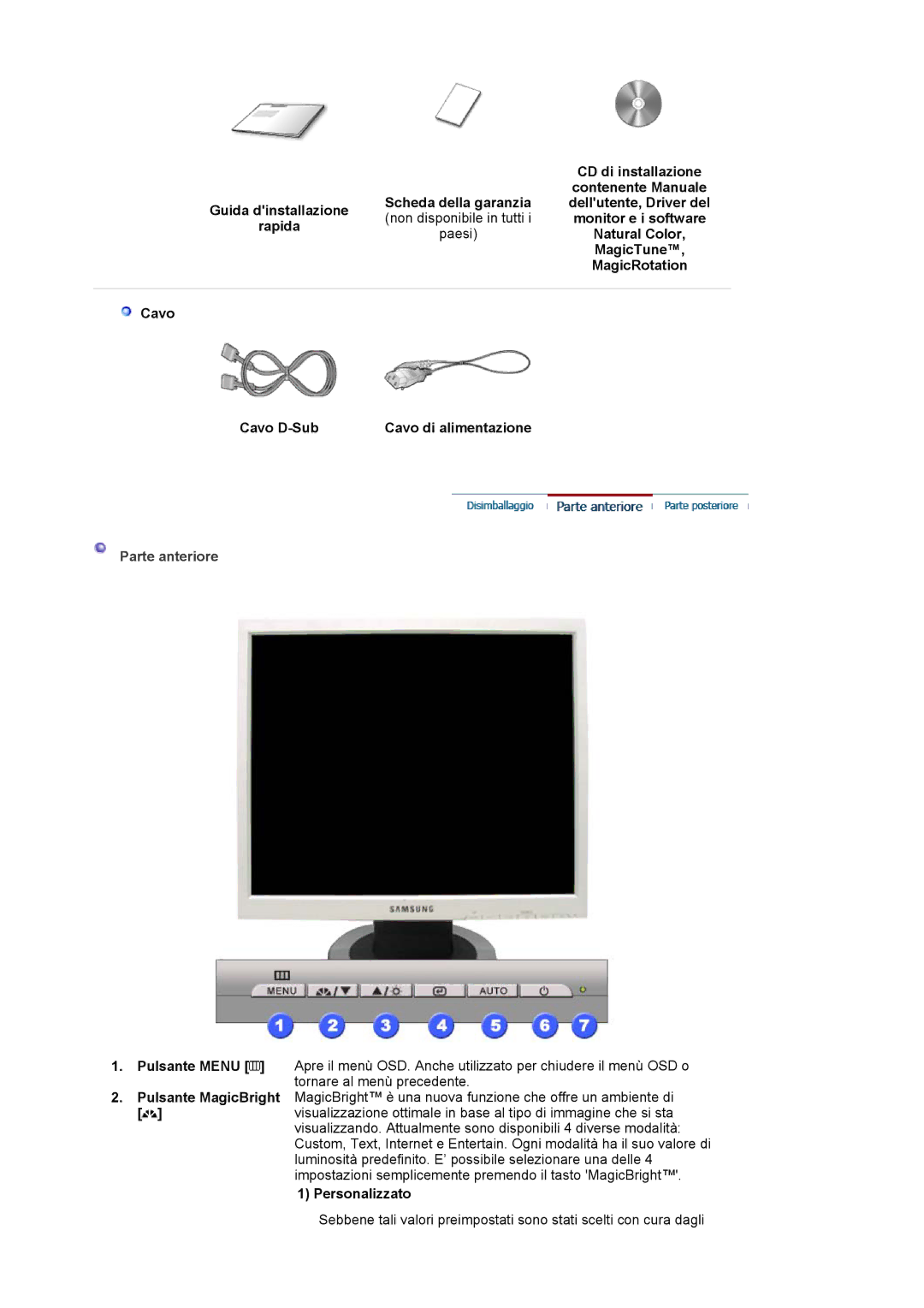 Samsung LS19MJAKSZ/EDC, GS17VSSSY/EDC, LS17MJAKSZ/CLT manual Parte anteriore 