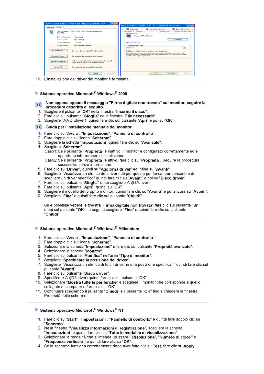 Samsung LS19MJAKSZ/EDC manual Scegliere Specificare la posizione del driver, Sistema operativo Microsoft Windows NT 