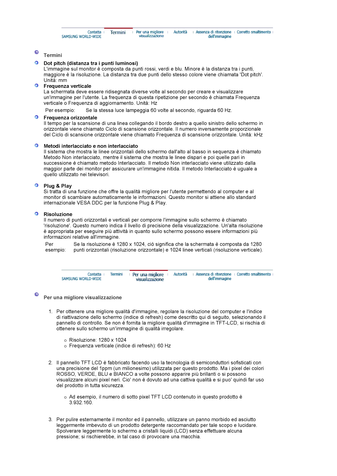 Samsung GS17VSSSY/EDC, LS19MJAKSZ/EDC, LS17MJAKSZ/CLT manual Termini, Per una migliore visualizzazione 