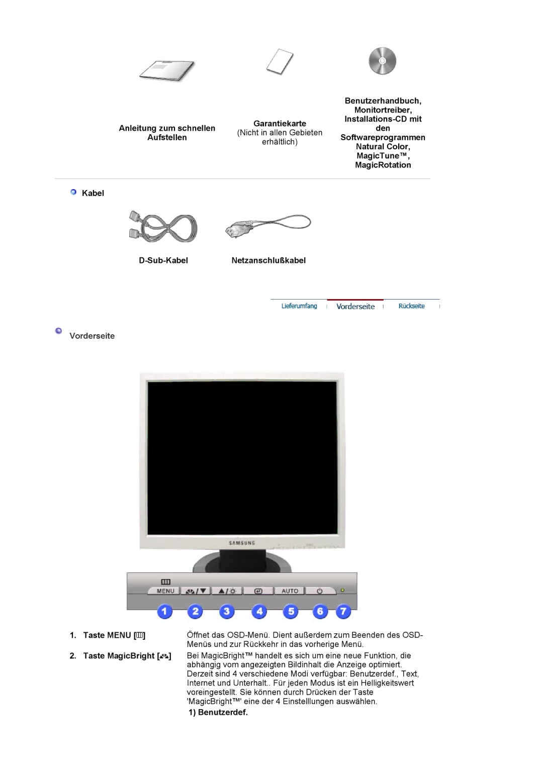 Samsung LS19MJAKSZ/EDC, GS17VSSSY/EDC manual Vorderseite 