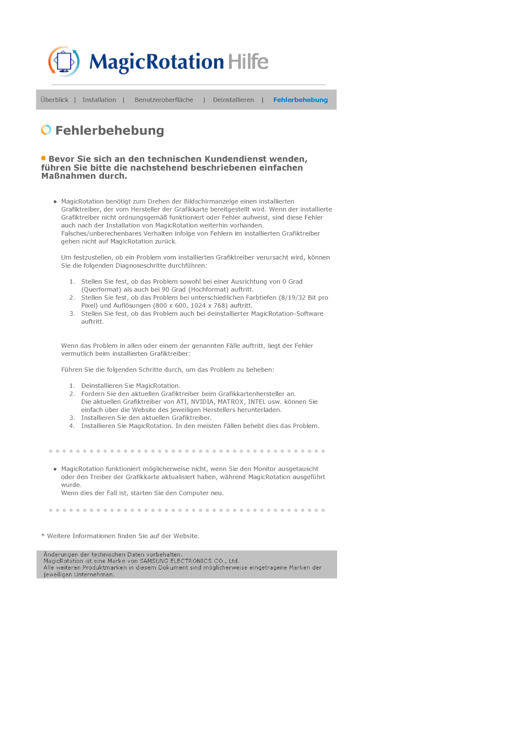 Samsung LS19MJAKSZ/EDC, GS17VSSSY/EDC manual Fehlerbehebung 