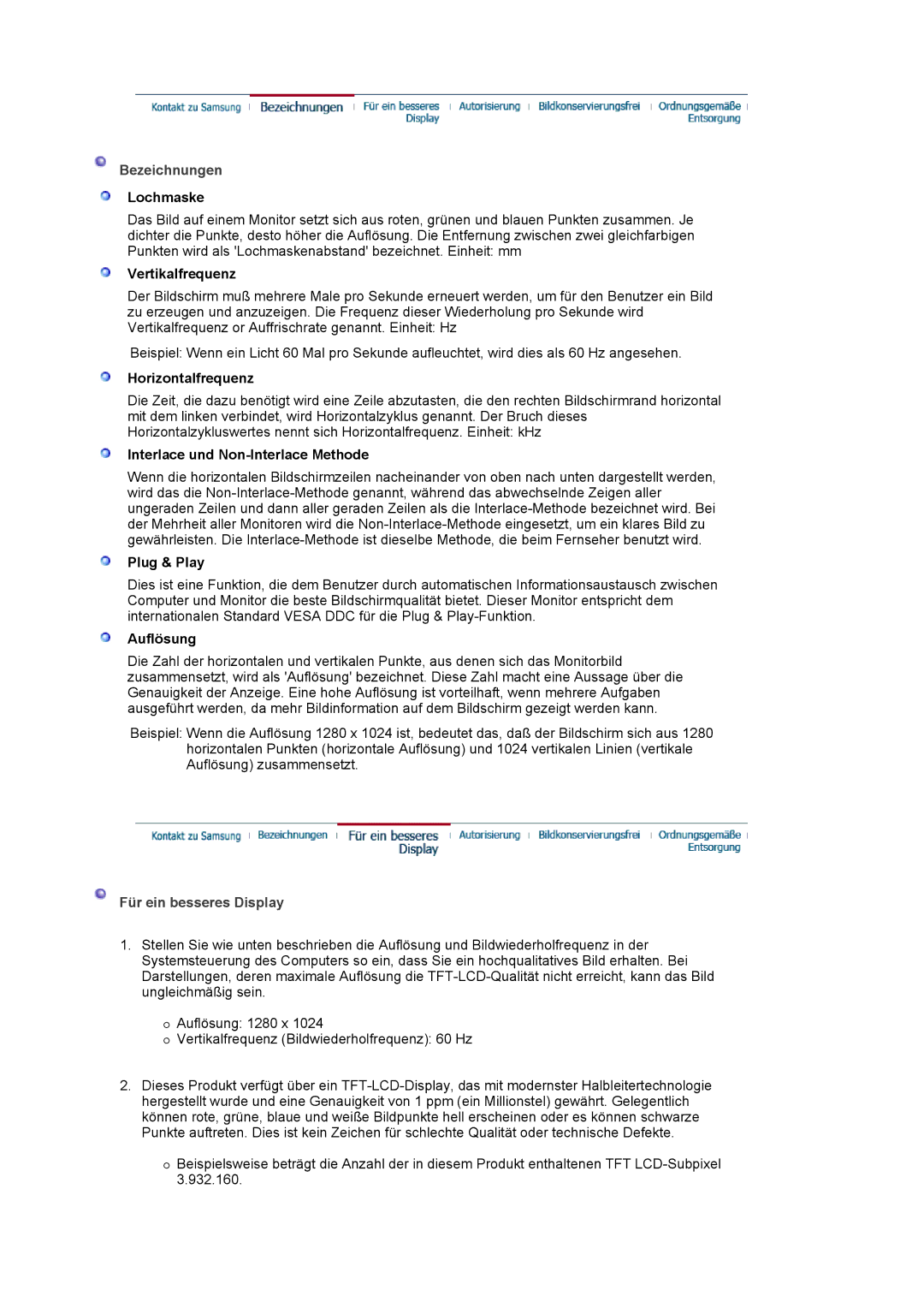 Samsung LS19MJAKSZ/EDC, GS17VSSSY/EDC manual Bezeichnungen, Für ein besseres Display 