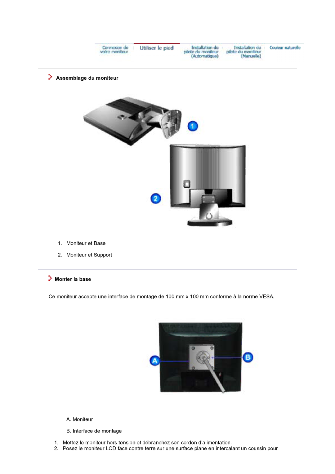 Samsung GS17VTSN/EDC, GS17VTSS/EDC manual Assemblage du moniteur, Monter la base 