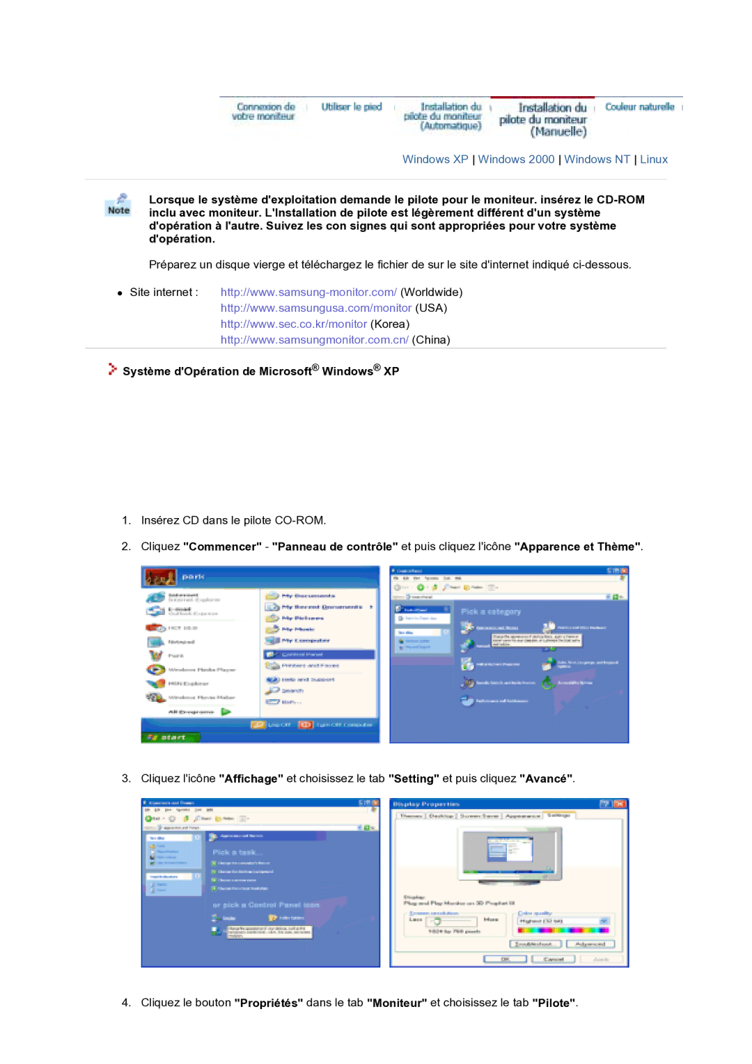 Samsung GS17VTSN/EDC, GS17VTSS/EDC manual Système dOpération de Microsoft Windows XP 