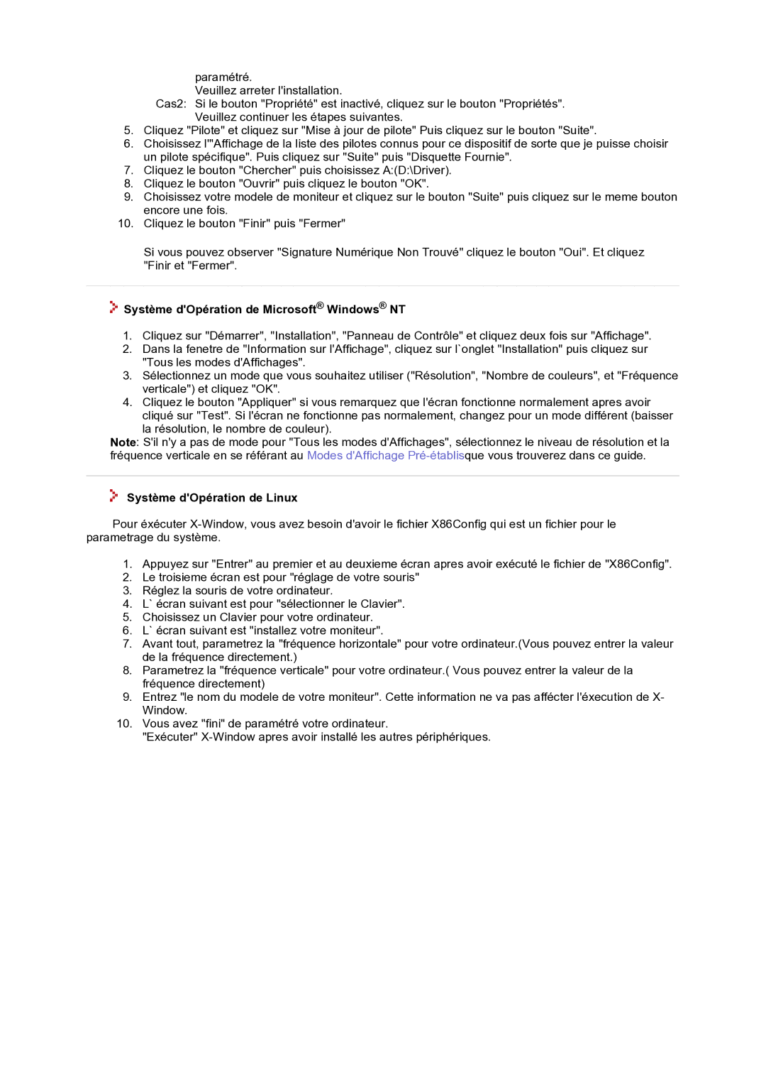 Samsung GS17VTSS/EDC, GS17VTSN/EDC manual Système dOpération de Microsoft Windows NT, Système dOpération de Linux 