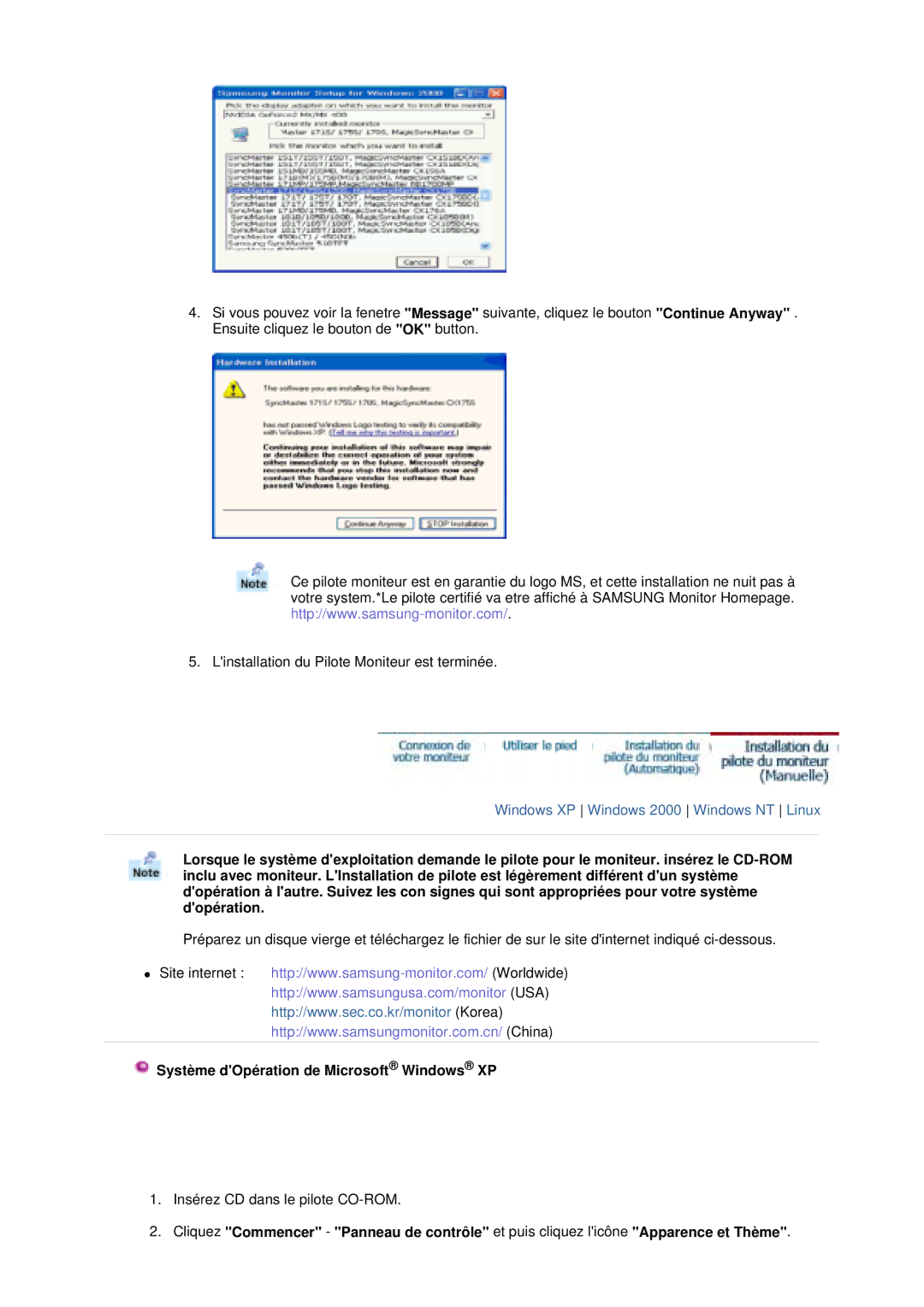 Samsung GS17VTSN/EDC, GS17VTSS/EDC manual Système dOpération de Microsoft Windows XP 