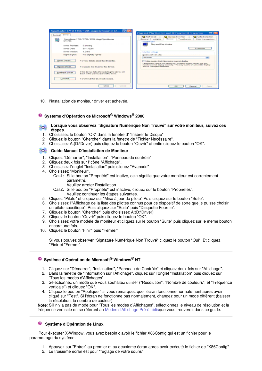 Samsung GS17VTSS/EDC, GS17VTSN/EDC manual Guide Manuel DInstallation de Moniteur 