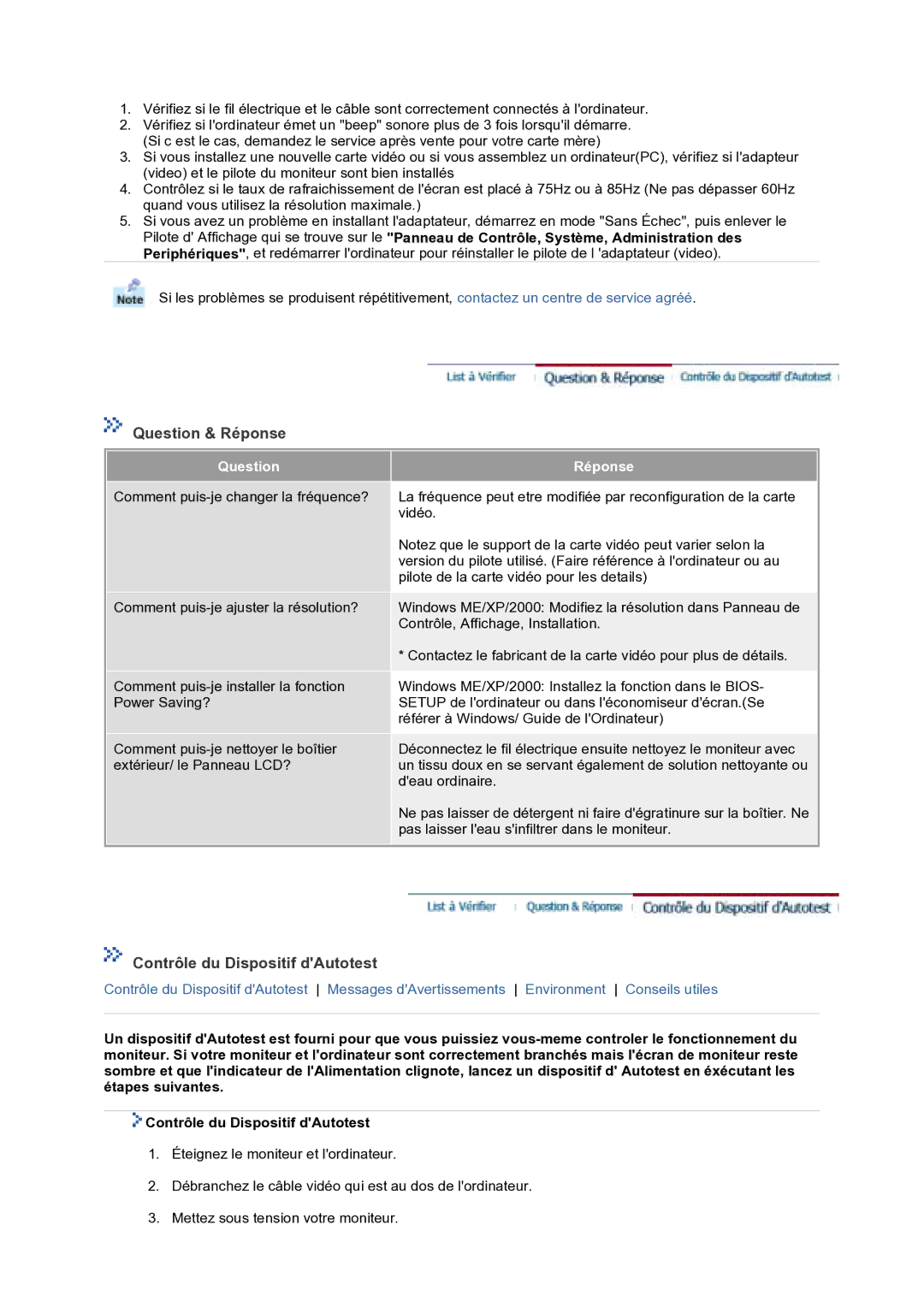 Samsung GS17VTSN/EDC, GS17VTSS/EDC manual Question & Réponse, Contrôle du Dispositif dAutotest 