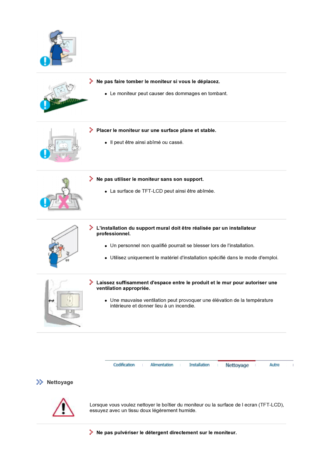 Samsung GS17VTSS/EDC, GS17VTSN/EDC manual Nettoyage, Placer le moniteur sur une surface plane et stable 