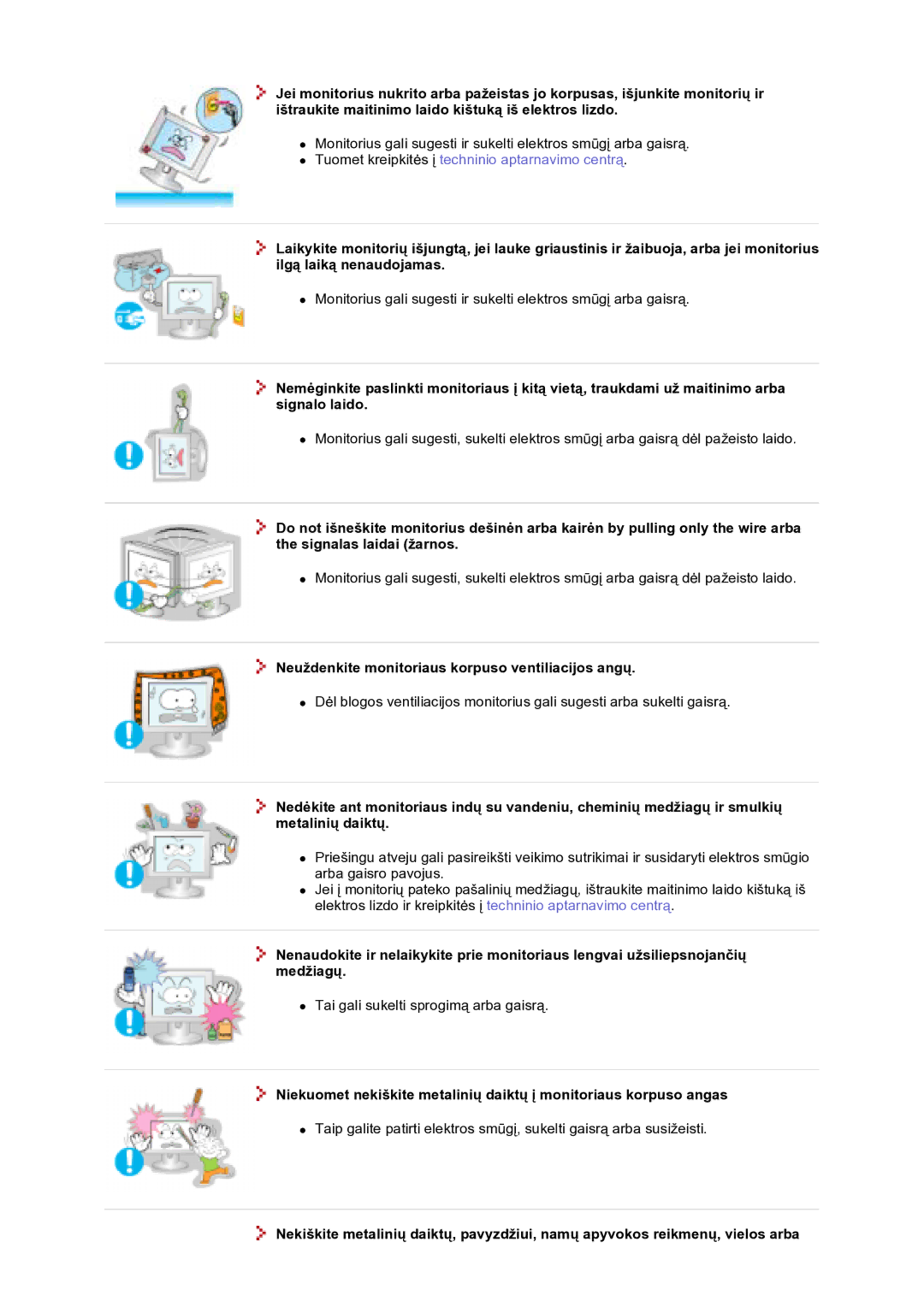 Samsung GS17VTSS/EDC manual Neuždenkite monitoriaus korpuso ventiliacijos angų 