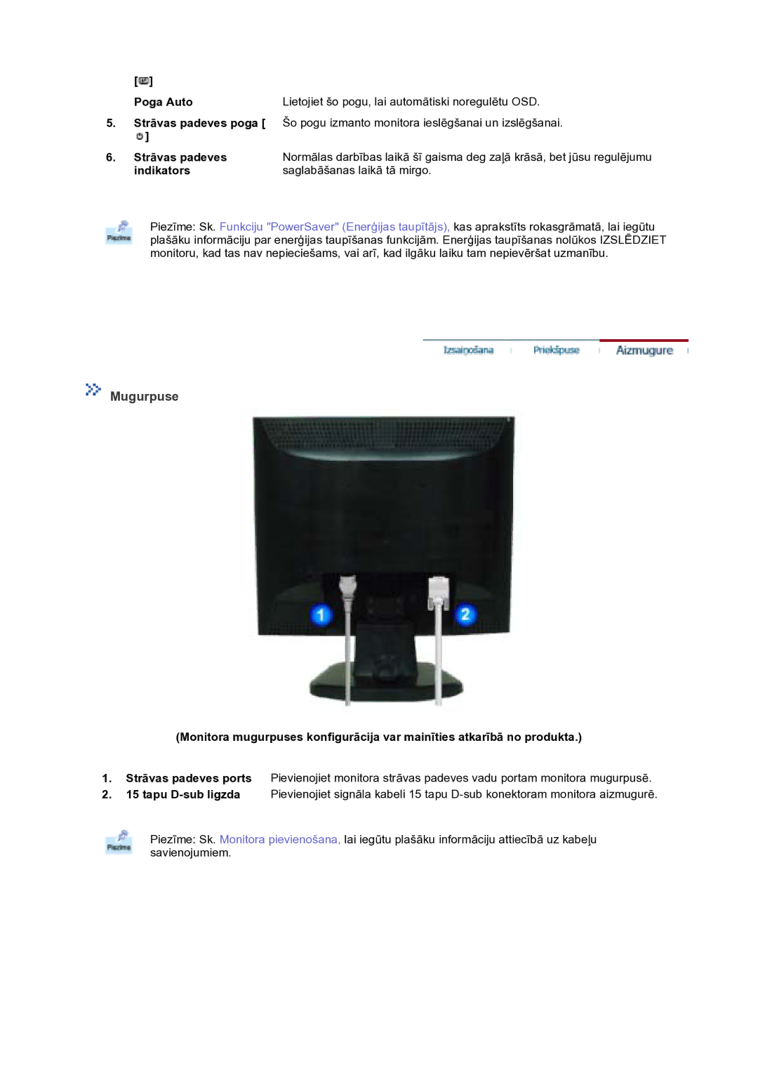 Samsung GS17VTSS/EDC manual Mugurpuse, Poga Auto, Strāvas padeves, Indikators Saglabāšanas laikā tā mirgo 